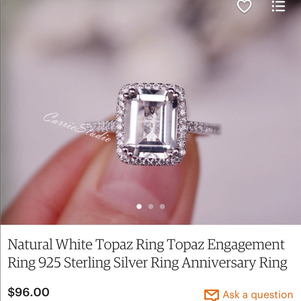 Natural White Topaz Engagement Ring
